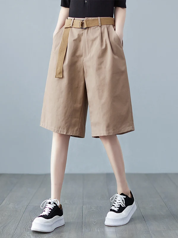 

Летние повседневные брюки из хлопка с высокой талией, тонкие, широкие, прямого кроя, длиной до колена, для полных женщин