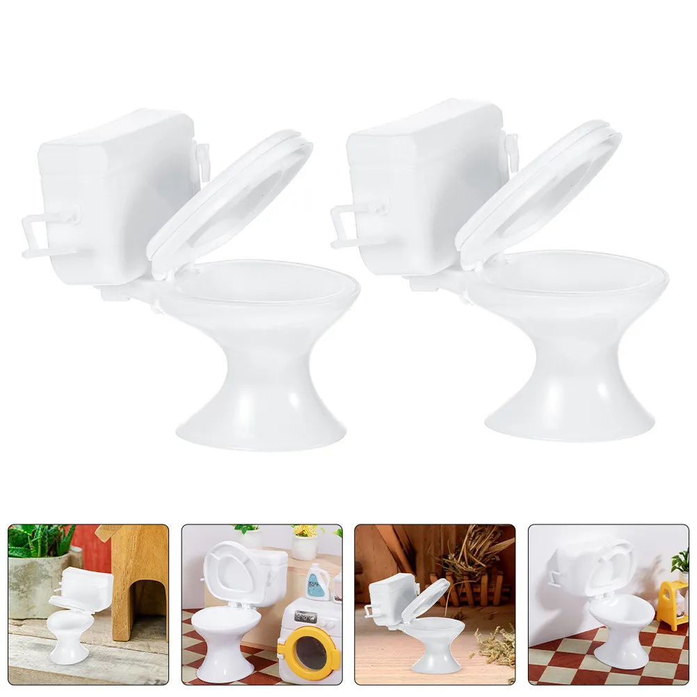 

10Pcs Mini Toilet Seat Set Realistic Dollhouse Bathroom Furniture Accessories Mini Plastic Toilet for Tiny Bathroom Decoration