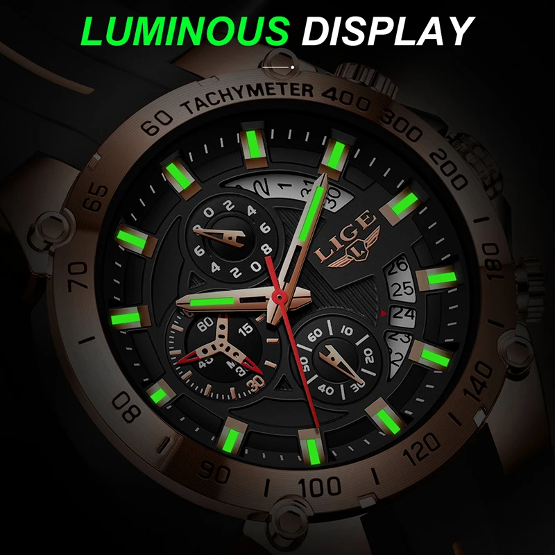 LIGE Fashion Mens Watches Military Silicone Sport Waterproof Quartz Watch For Men Original Brand Luxury Chronograph Reloj Hombre