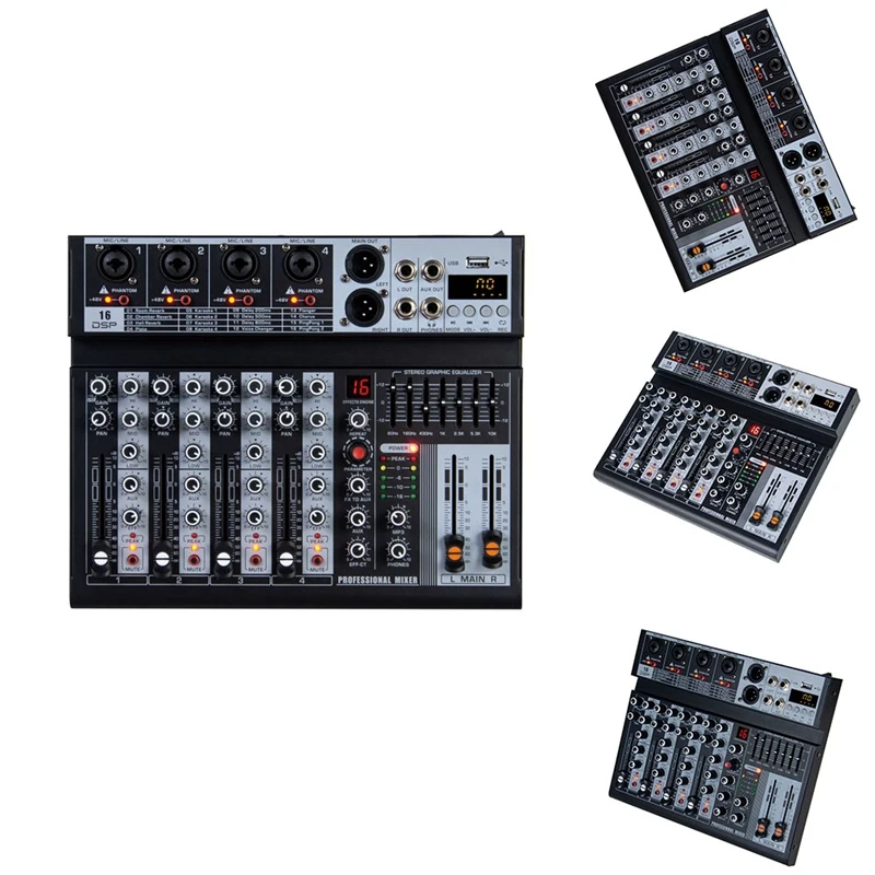 

4 Channel Audio Mixer Digital Mixer Sound Card Microphone Live Broadcast Computer Recording DJ Audio Equipment