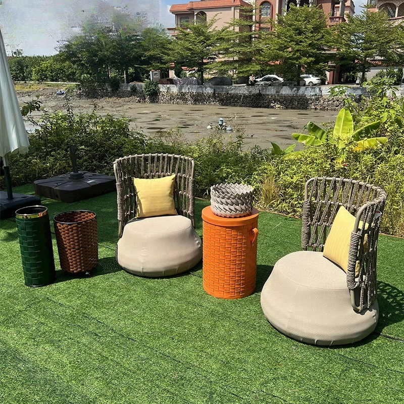 

Suiting outdoor courtyard garden leisure rope weaving single sofa seat outdoor leather small storage items combination furniture