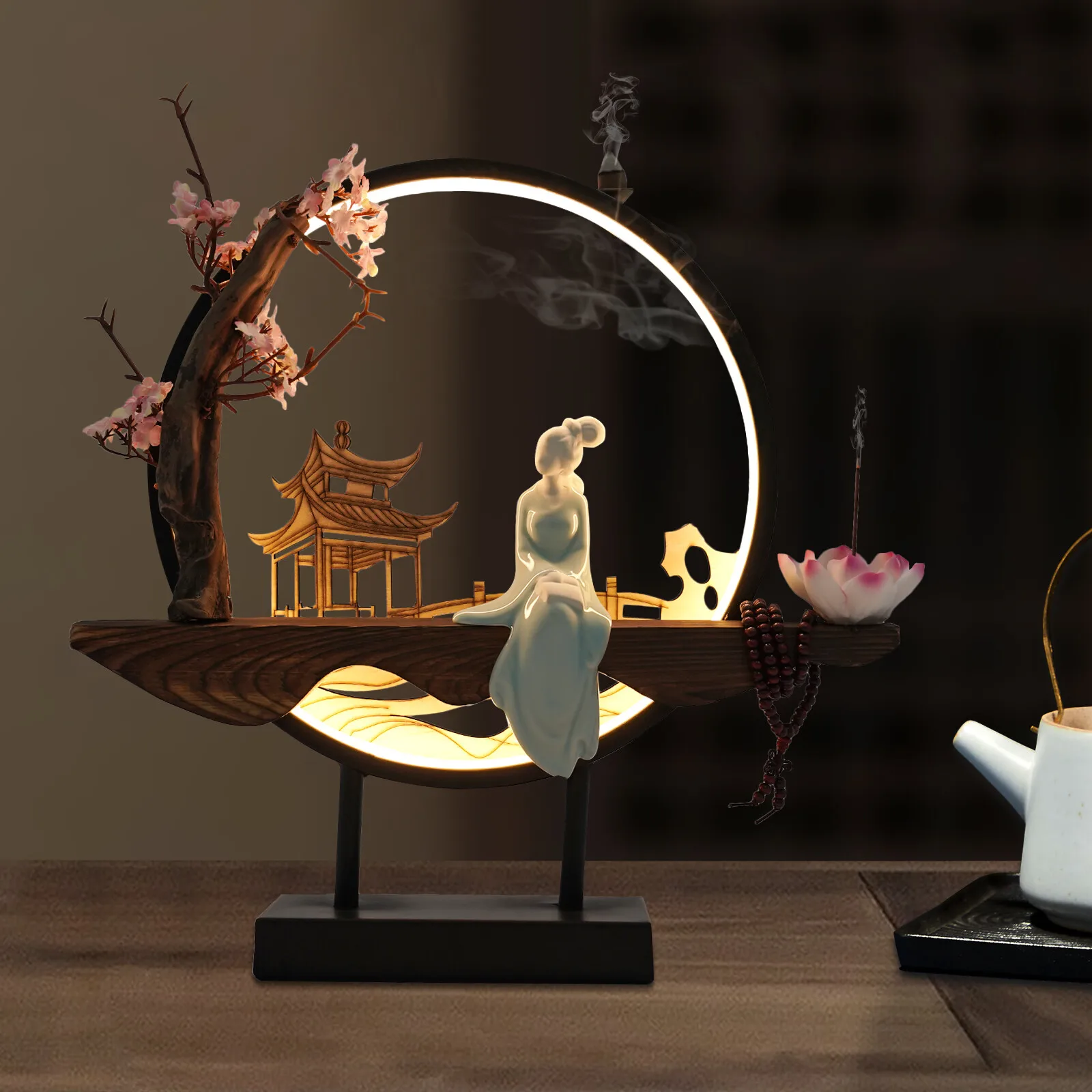 

Incense Burner Holder 3 Gear Led Night Light Ceramic Backflow Incense Decoration