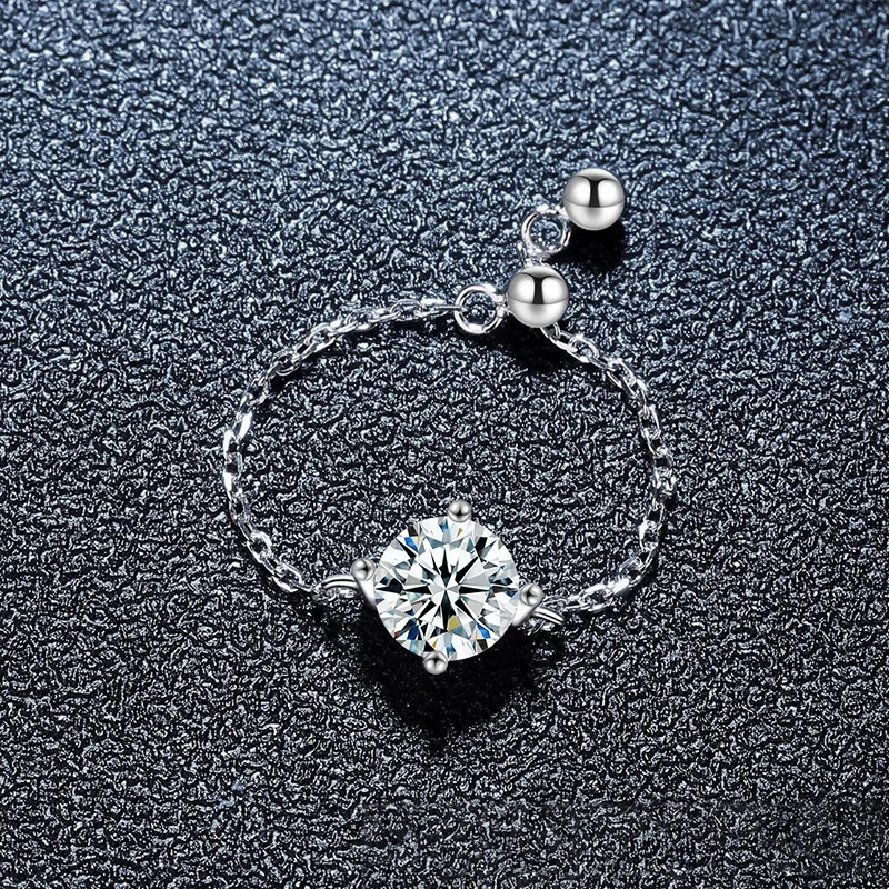 Sterling Silver Adjustable Mermaid-Inspired Ring Featuring Brilliant Round Moissanite Gemstone Set in Geometric Light Luxury Des