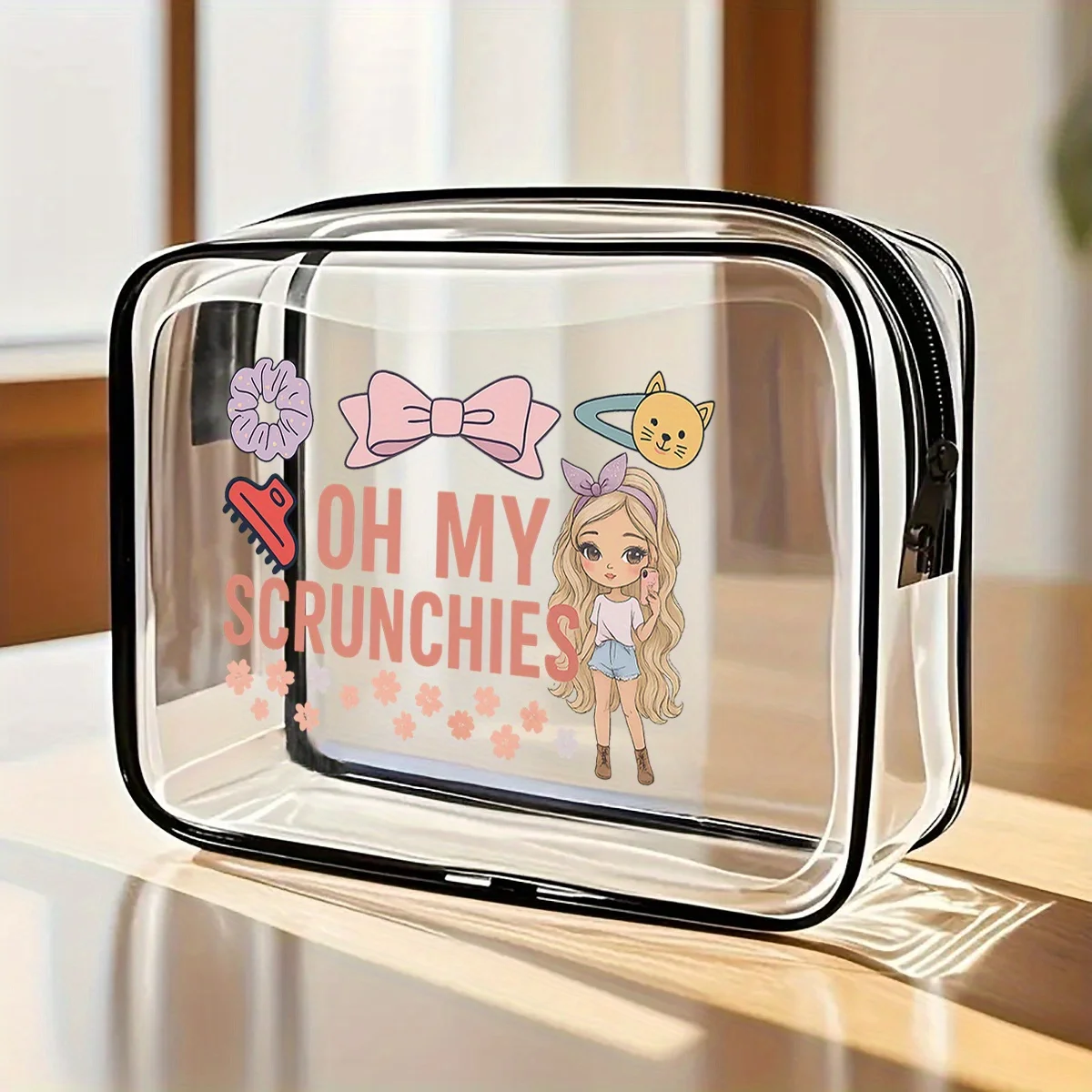 حقيبة تخزين إكسسوارات الشعر الشفافة مع سحاب، هدية للسفر والزفاف