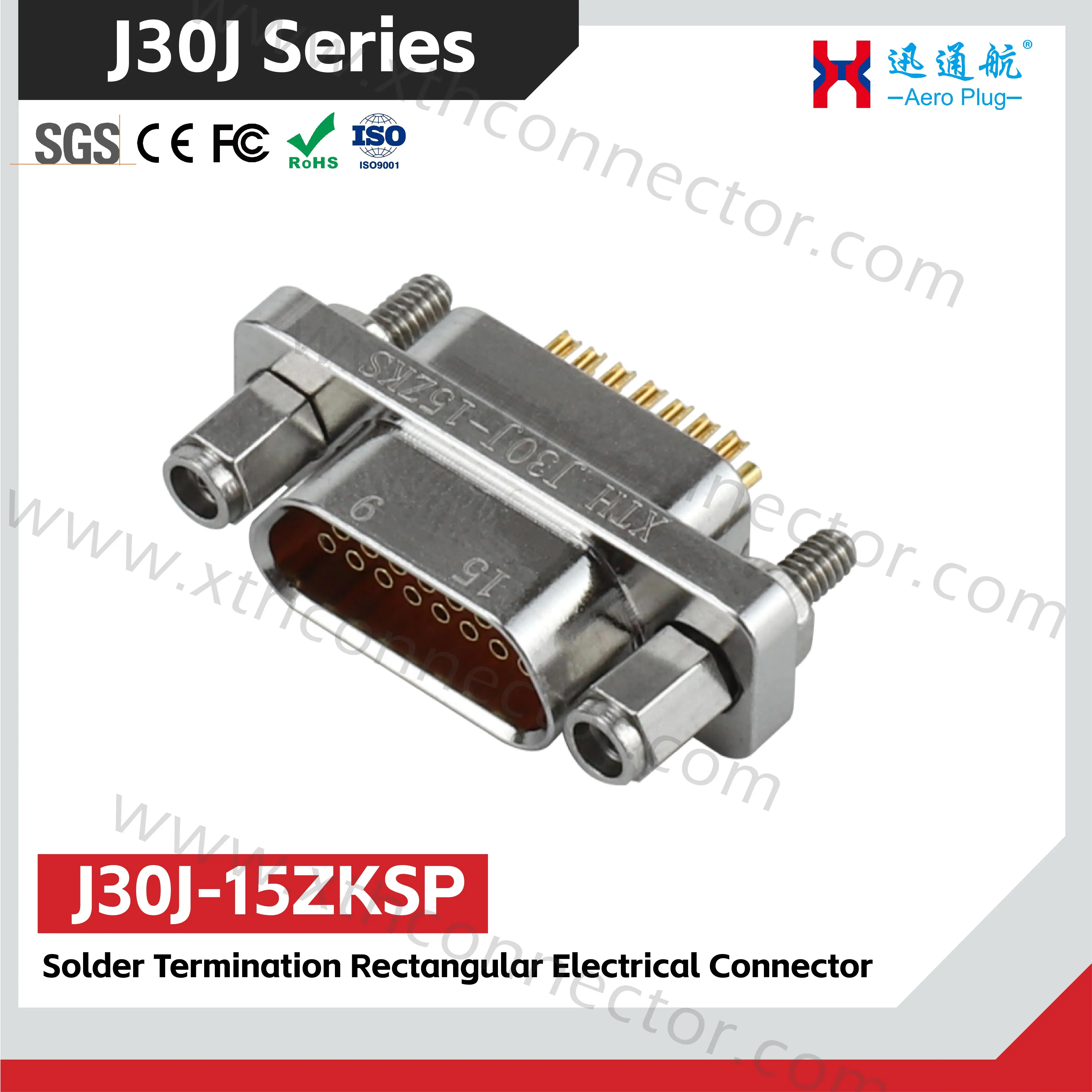 J30J-15ZKS, J30J-15ZKSP, 15ZKSL Micro-Rectangular Connectors, Aircraft-Grade Male Connectors, Solder Cup Type, J30J Series