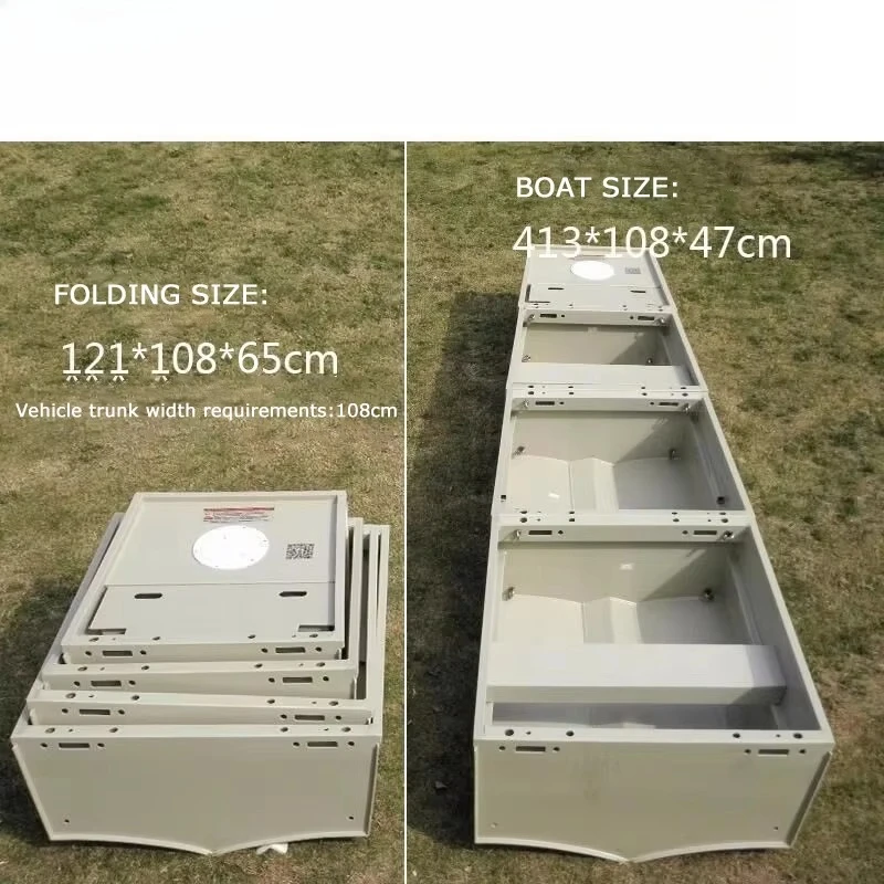 Removable portable folding fishing boat with outboard engine drive