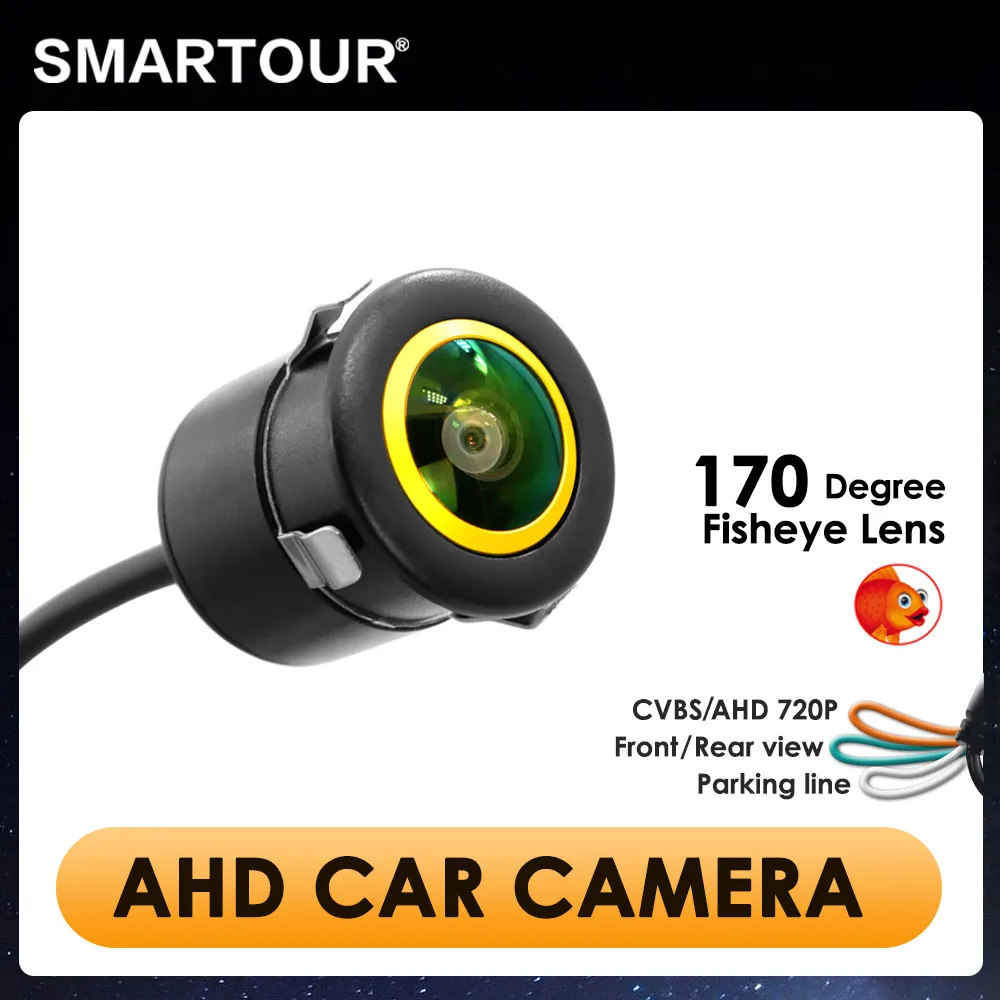 SMARTOUR 4K AHD Night Vision Car Monitor Rear View Camera Auto 180 Degree Car Back Reverse Camera FishEye Parking Assistance