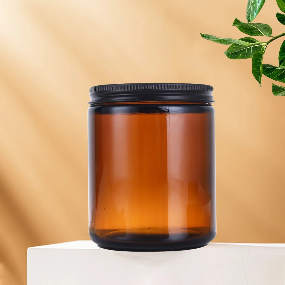 200ML Aromatherapy Candle Container Brown Cup Refillable Circular Jar Glass Bottle With Aluminum Lid Plastic Lid