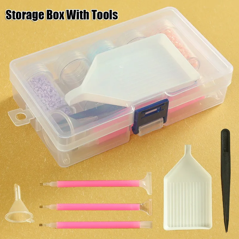 1/set 5D Diamond Painting Tools Set DIY Diamond Art Kit Storage Box Tweezers Pick-up Pens Funnel Tray Diamond Craft Supplies