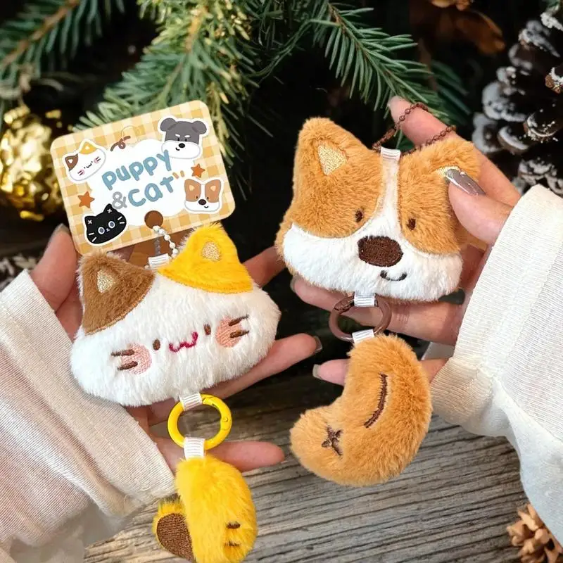 Charming Cartoon Plush Cat Dog Keychain with Petite Tail; Backpack Decorative Accessory; Ideal Gift for Couples and Friends.