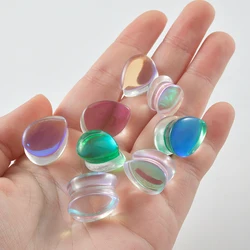 2Pcs AB Iridescent Teardrop Glass Double Flare Waterdrop Ear Plugs Tunnel Gauge Ear Stretching Expander 6-16mm