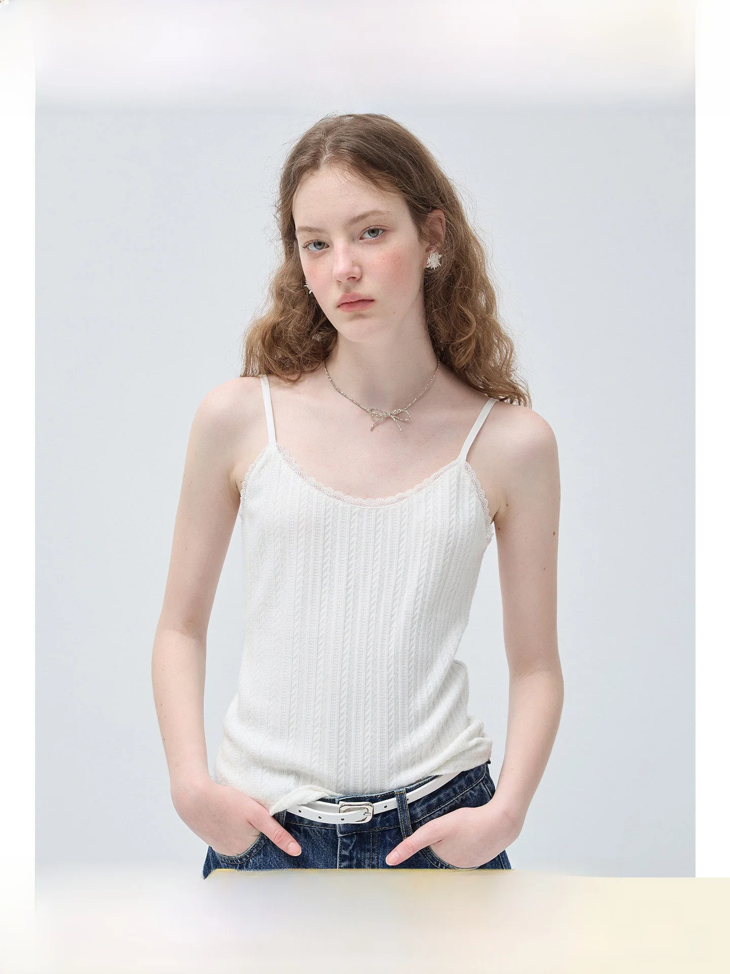 

plus Size Women's Lace Trim Vest Slimming Summer Pure Color Inner Wear French Style Breathable Skin-Friendly Casual Top