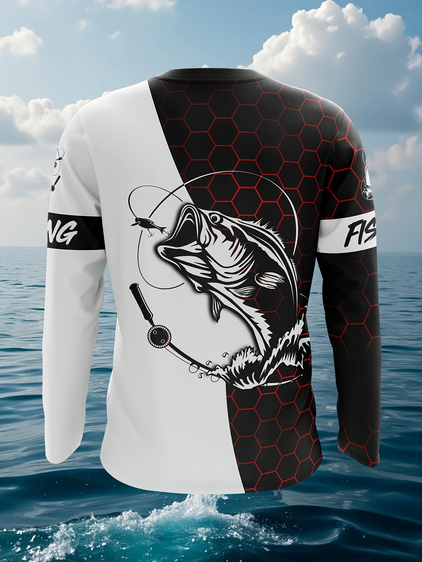 الرجال طويلة الأكمام جولة الرقبة تي شيرت فستان الصيد الصيد طباعة نمط التجفيف السريع تنفس الصيد الدراجات سترة رياضية علوية #2