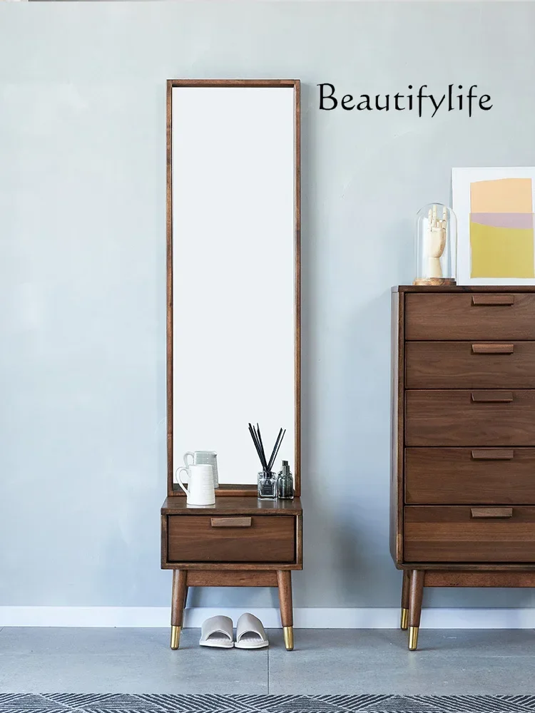 X Solid Wood Dressing Mirror Sub-Drawer Nordic Full-Length Dressing Mirror Full-Length Multifunctional