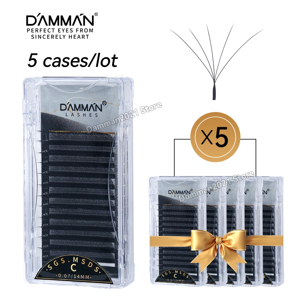 Damman 5 scatole 5D W Forma Estensione ciglia 12 file 5D W Ciglia a forma di 0,05 mm D Curl Estensione ciglia morbide naturali Ciglia finte