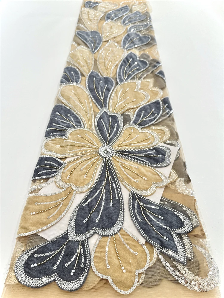 

Latest velvet Beads African Lace 2025 High Quality Sequins Nigerian French Tulle Fabric Embroidery for Women Dress
