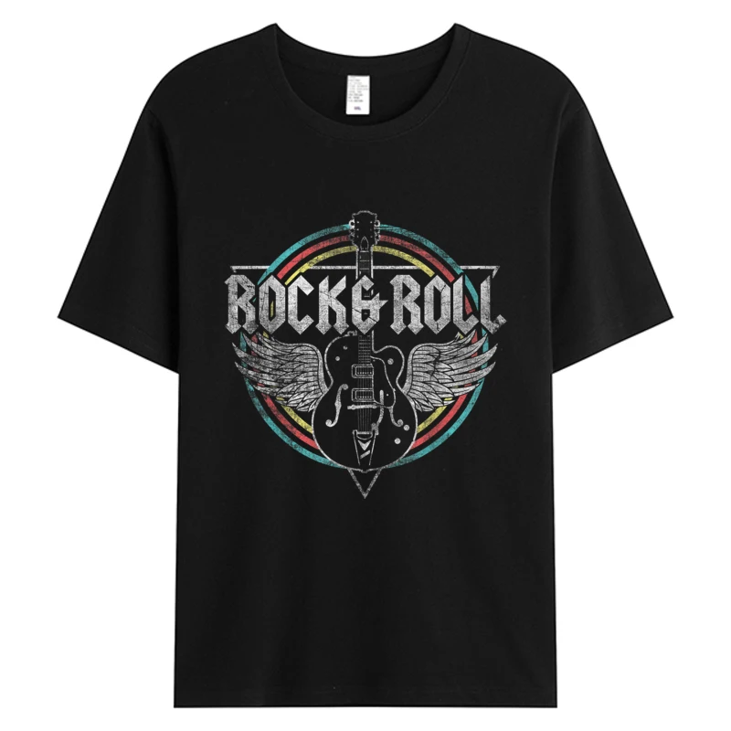

Rock & Roll Clothing Summer New Guitar Wings Music Tees Man Clothing Black Color Mens 100% Cotton Tops Graphic T-Shirts