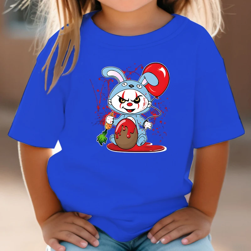 Terror Bunny Balloon Graphic T Shirt Kids Summer Harajuku Fashion Personality Clothes Hip Hop Hippie Rabbit Boy Girl T-shirt