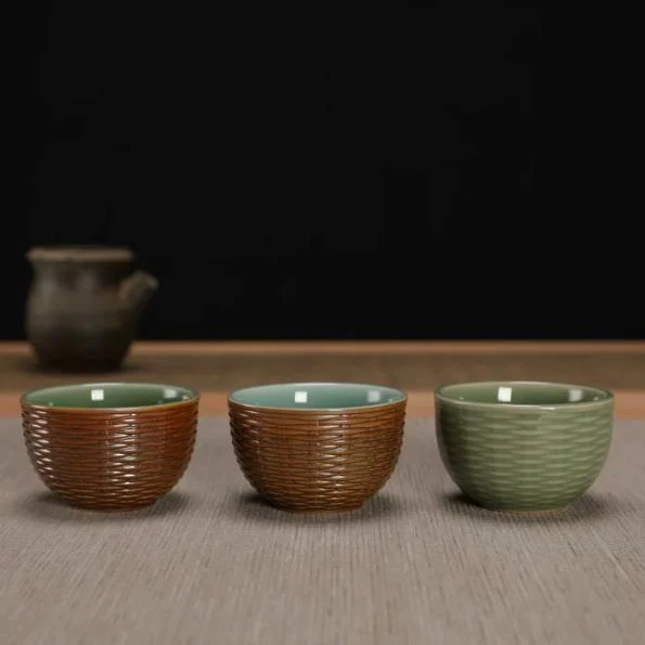 Longquan Celadon Younger Brother Kiln Plum Green Tea Cup Ceramic Owner Cup Bamboo Art Cup Handmade Fine Product Master Wu Guohua