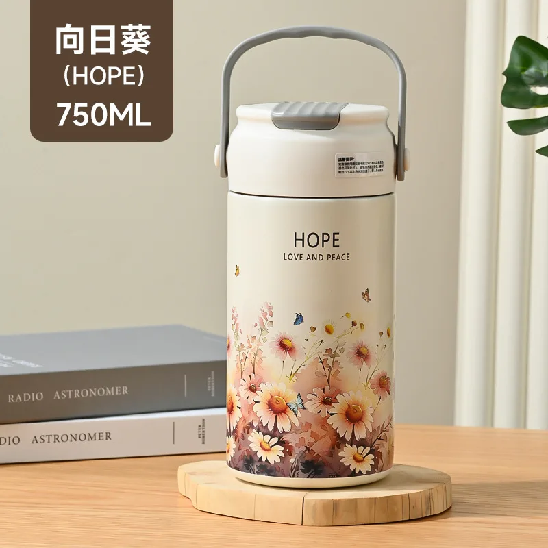 

2025 New Water Cup Thermos Cup Large Capacity Girls High Value Students Cute Internet Celebrity Straw Cup Portable Coffee Cup