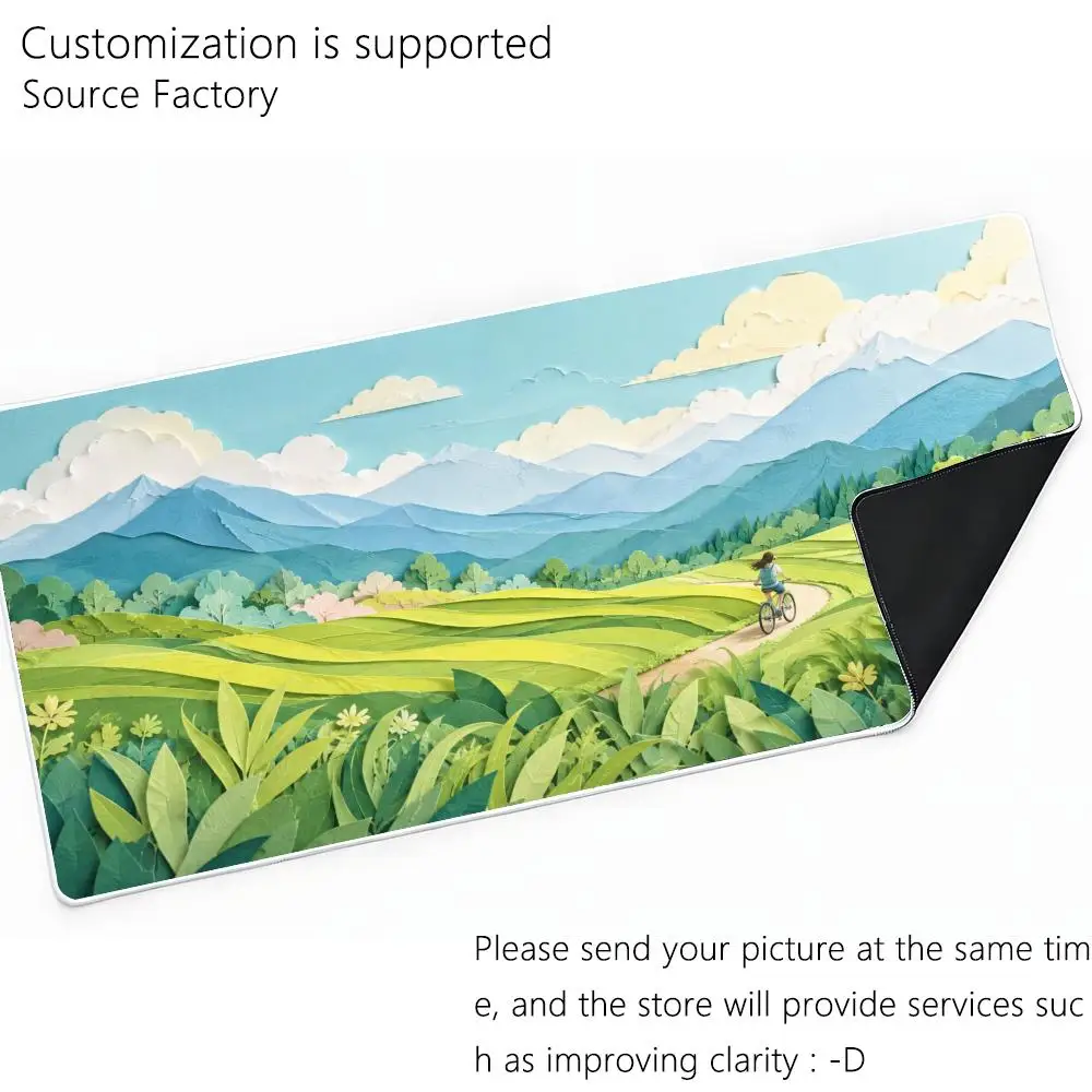Sunset Farmland Oil Painting Large Mouse Pad Mountain Valley Scenery Art Decor Keyboard Desk Mat for Work Gaming Home Desktop
