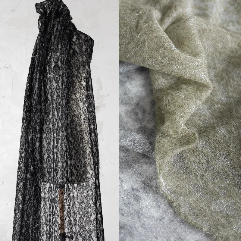 Hand Knitted Semi Transparent Mohair Lace Fabric Lightweight Dress Retro Style Dress Base Shirt Clothing Designer Fabric
