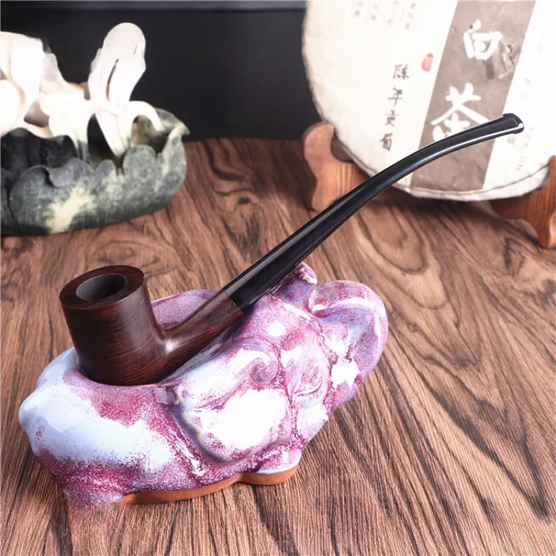 Ebony Wood Pipes For Smoking Bent Type Pipe Accessory Carving Pipes Smoke Tobacco Cigarette Acrylic Holder Oil Burner Pipe