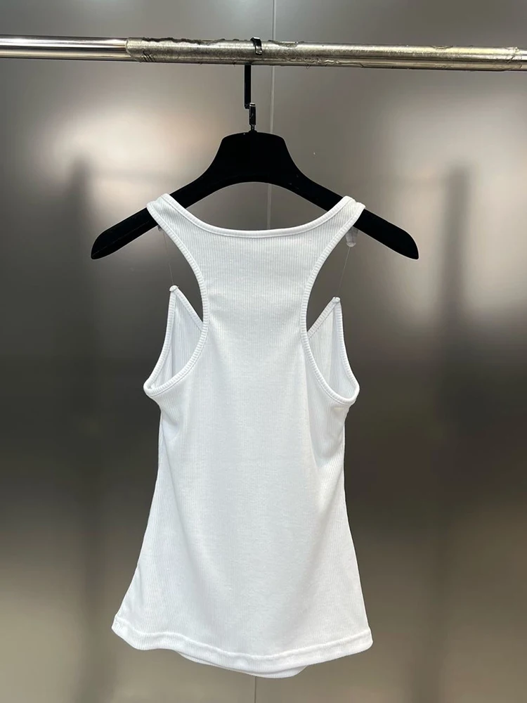 VGH Streetwear Invisibility Strap Vest For Women Square Collar Sleeveless Solid Sexy Knitting Tank Tops Female 2024 New Clothing