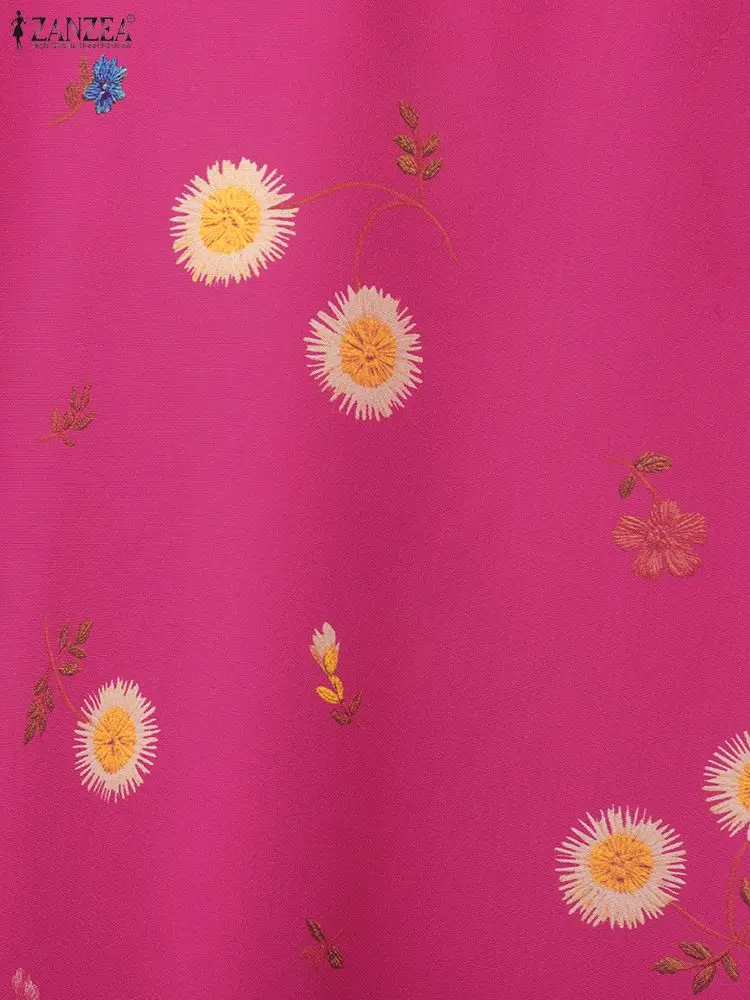 ZANZEA بلوزات نسائية بأكمام طويلة مطبوعة بالورود لخريف 2025 ملابس غير رسمية بفتحة جانبية ورقبة دائرية ملابس يومية ملابس نسائية 3XL #5