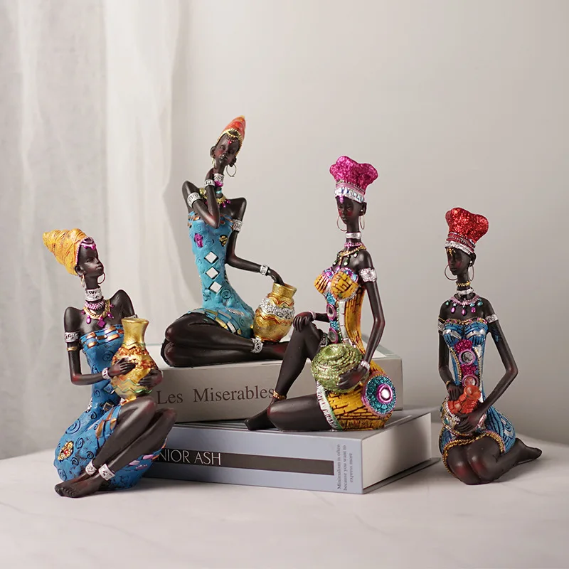 2026 Neue Abstrakte Afrikanische Schwarze Frauen Skulptur Dekoration Heim Weinschrank Modellraum Café Harz Kunsthandwerk Großhandel