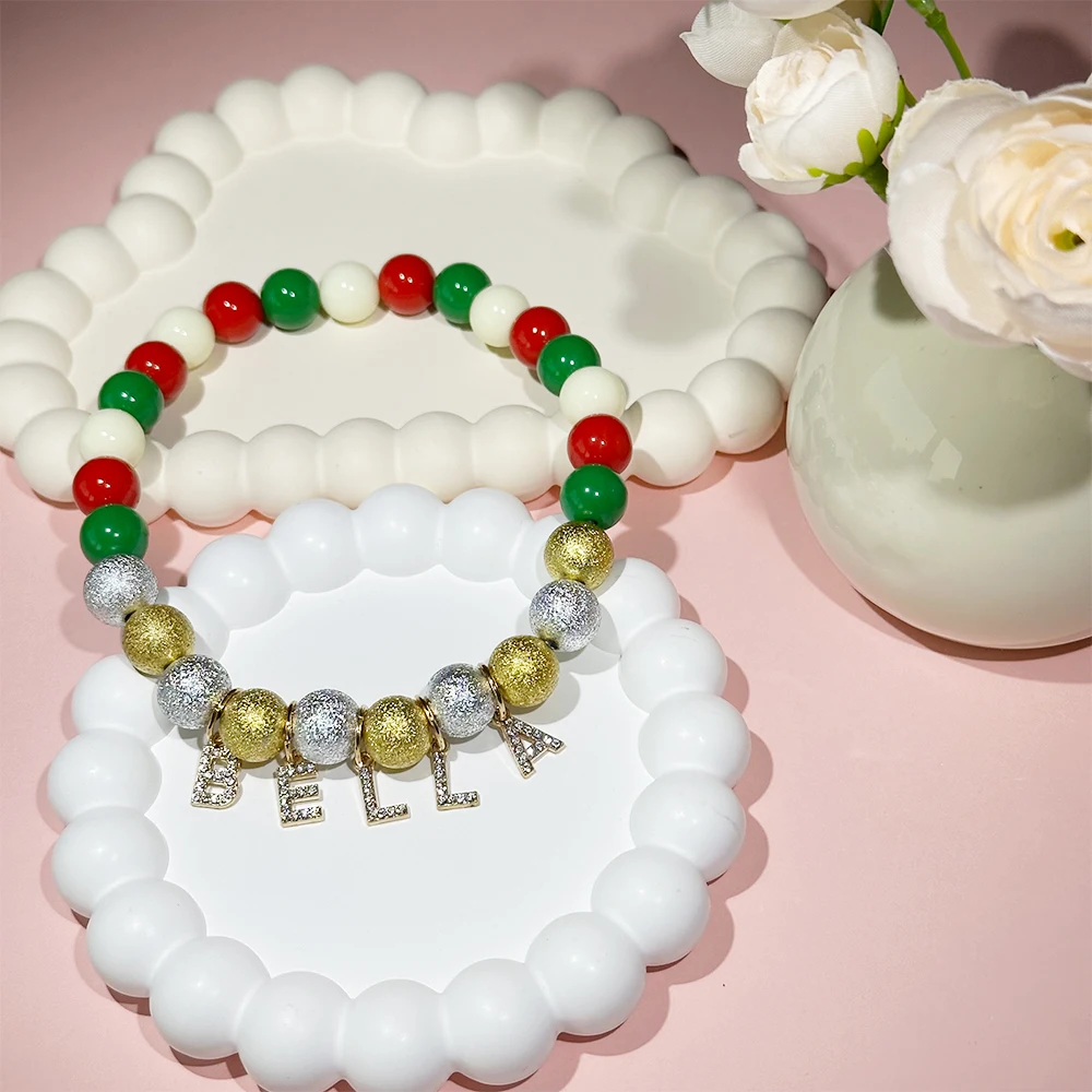 

Christmas Personalized Cat Dog Collar - Customized DIY Name Pet Beaded Necklace XMAS Accessories Rhinestones Pendant Letters