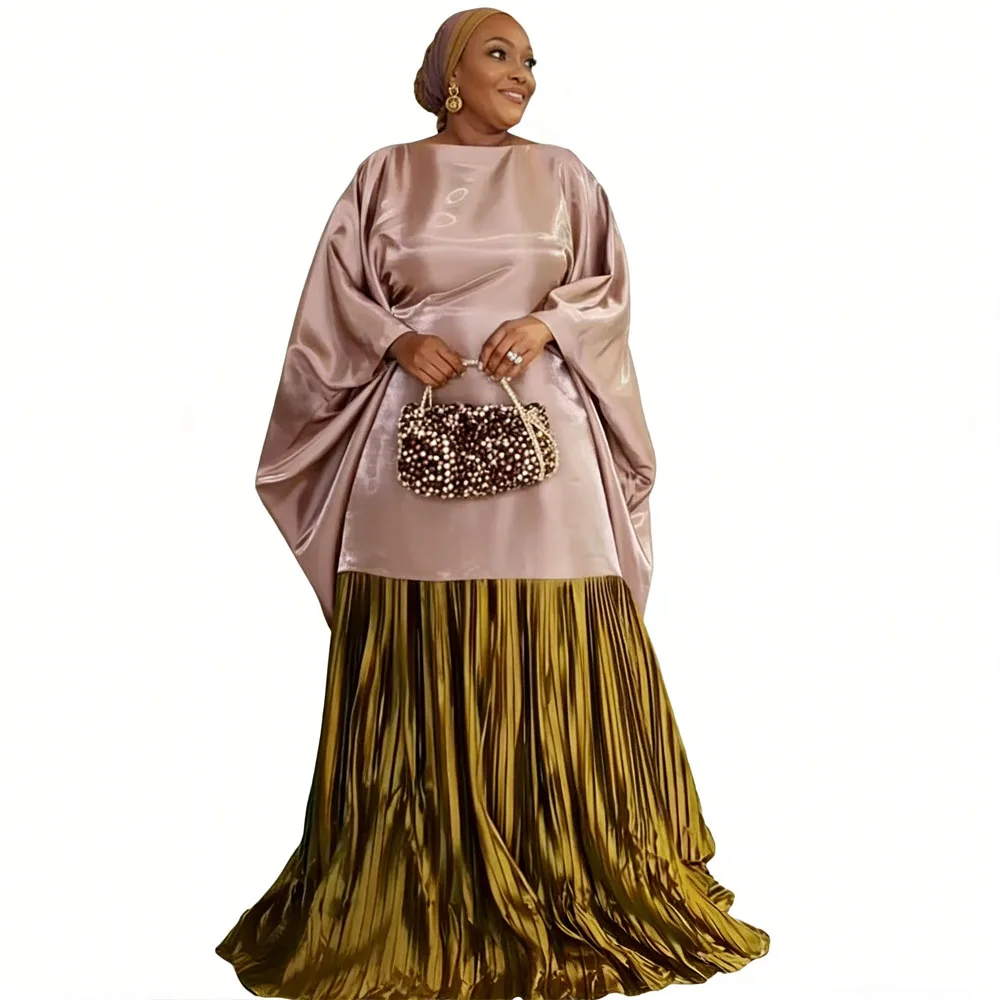 

Африканское платье-халат больших размеров для женщин с рукавами «летучая мышь», свободное, с хиджабом, в стиле бубу, дашики, из атласа Анкара, с пэчворком, традиционная африканская одежда