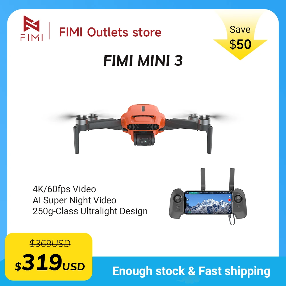 FIMI MINI 3 AI Super Night Video Drone with 4k professional camera 1/2 inch stacked CMOS sensor under 245g Quadcopter