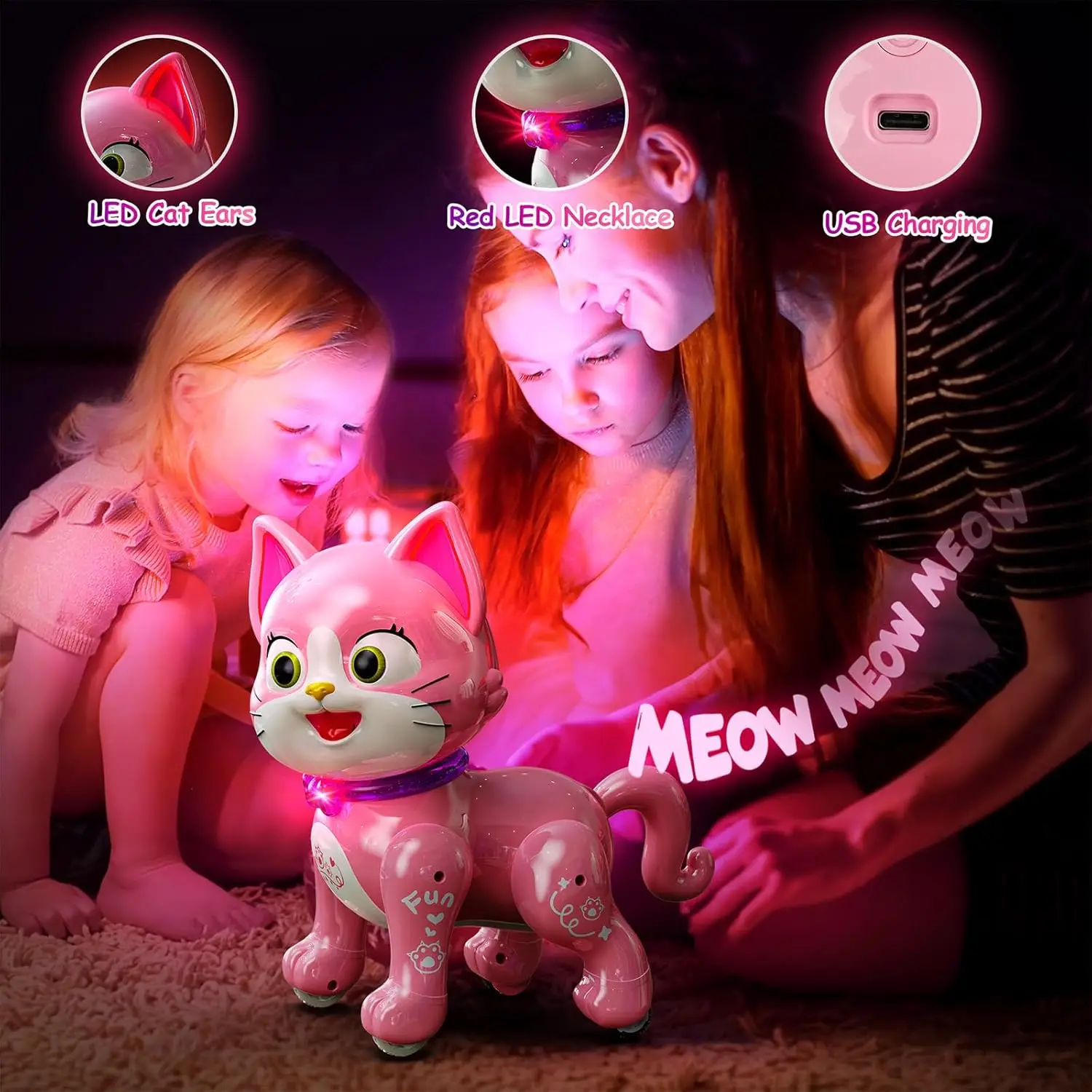 사랑스러운 원격 제어 로봇 춤추는 고양이, 어린이를 위한 대화형 걷기 애완 동물 장난감, LED 충전식 장난감, 소녀 생일 선물
