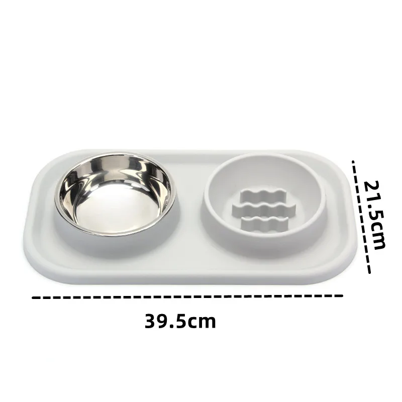 Pet Supplies Silicone Cat Bowl Anti-knockover Slow Food Plate Stainless Steel Small And Medium-sized Dog Bowl Double Bowl