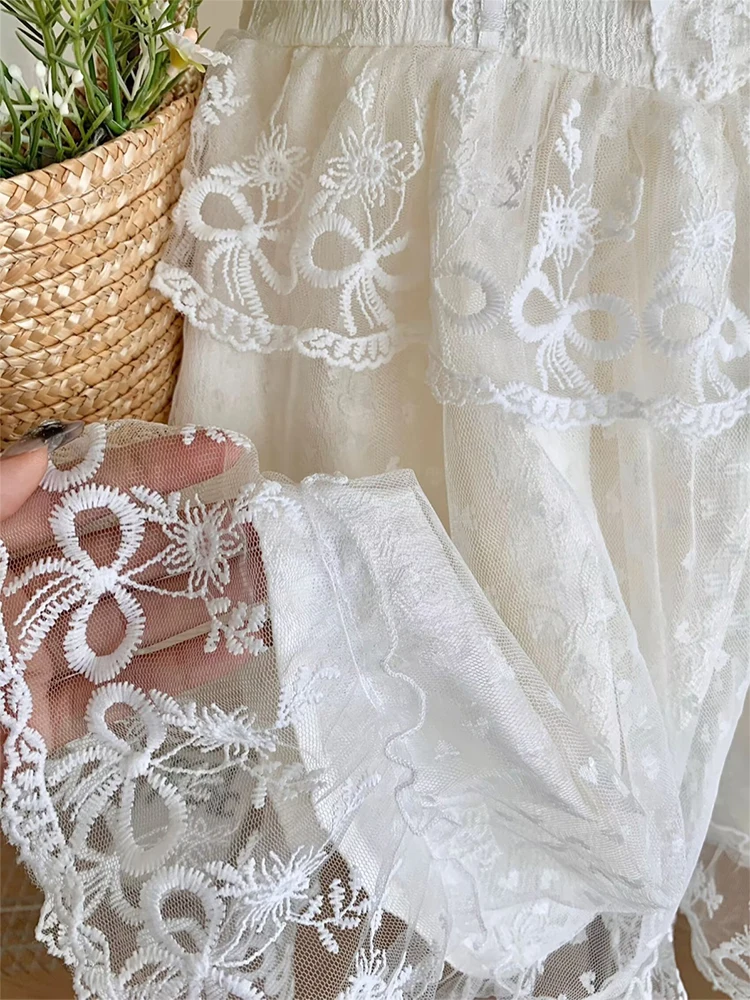 Summer Vintage Lace Ballet Core Mini Lolita Dress Women Mori Girl Fairy Frocks Party Short Sleeve One-Piece 2000s Aesthetic Cute