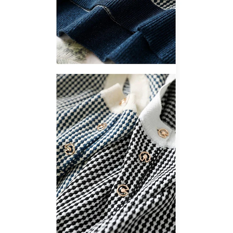 Autumn Winter New Vintage Houndstooth Print Simple Sweater Lady Elegant Fashion Korean Style Pullover All-match Casual Top Women