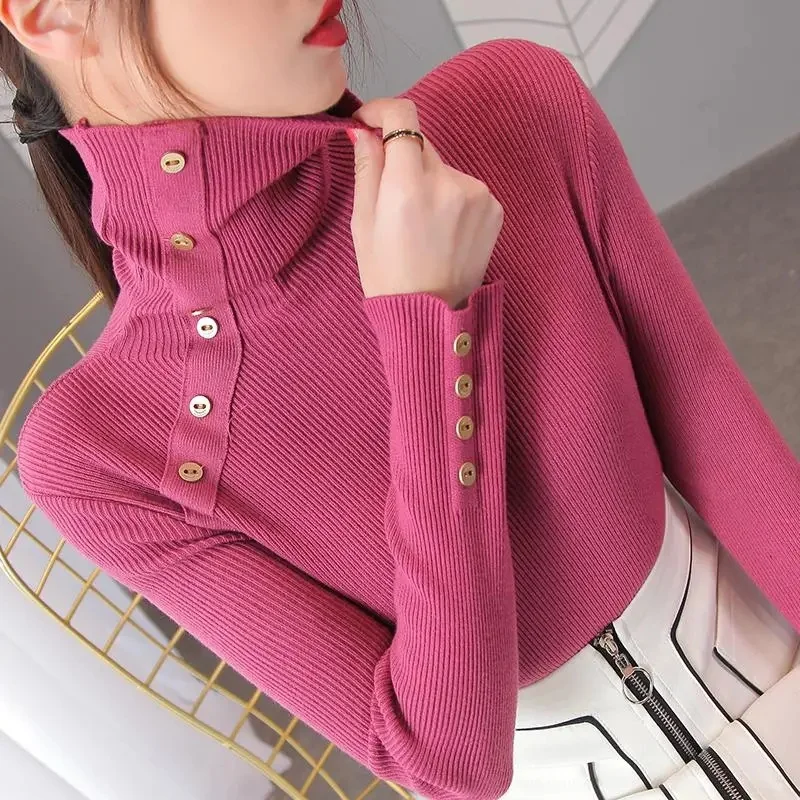 2023 New Autumn Winter New 100% Mink Cashmere Sweater Women's High Lapel Knitted Pullover Large Size Loose Basics Thick Warm Top