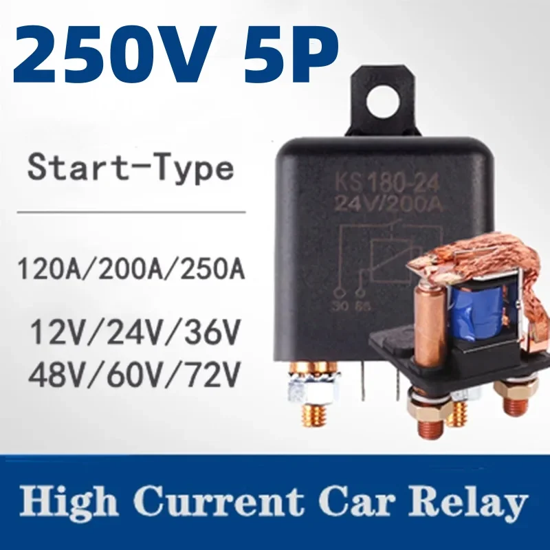 High Power Motorcycle Battery Control Switch 5P Car Relay 12V 24V 250A Continuous Type Terminal Automotive Starter Relay Socket