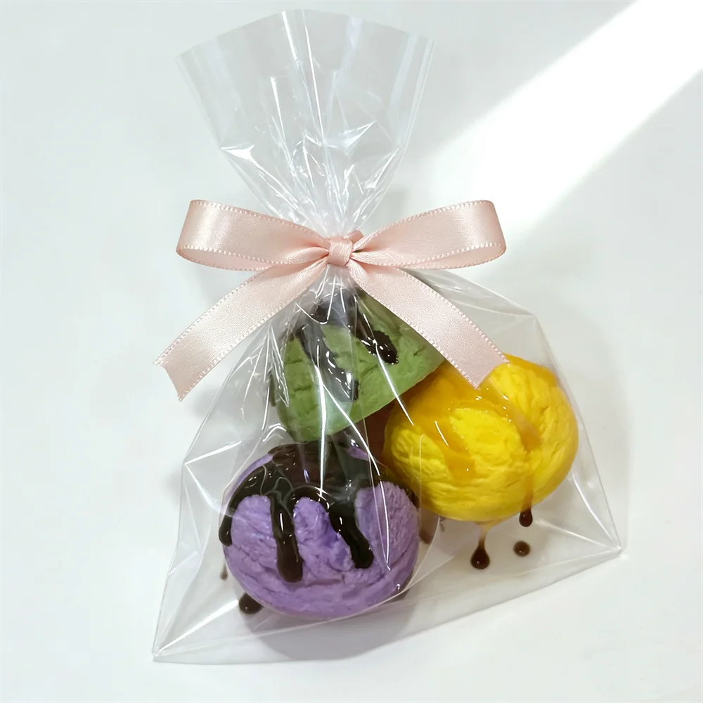 3pcs Set Ice Cream Scoops Gelato Models Yellow Purple Green Sauce Pouring Kit Gift Bag And Butterfly Knot Packaging Display Prop