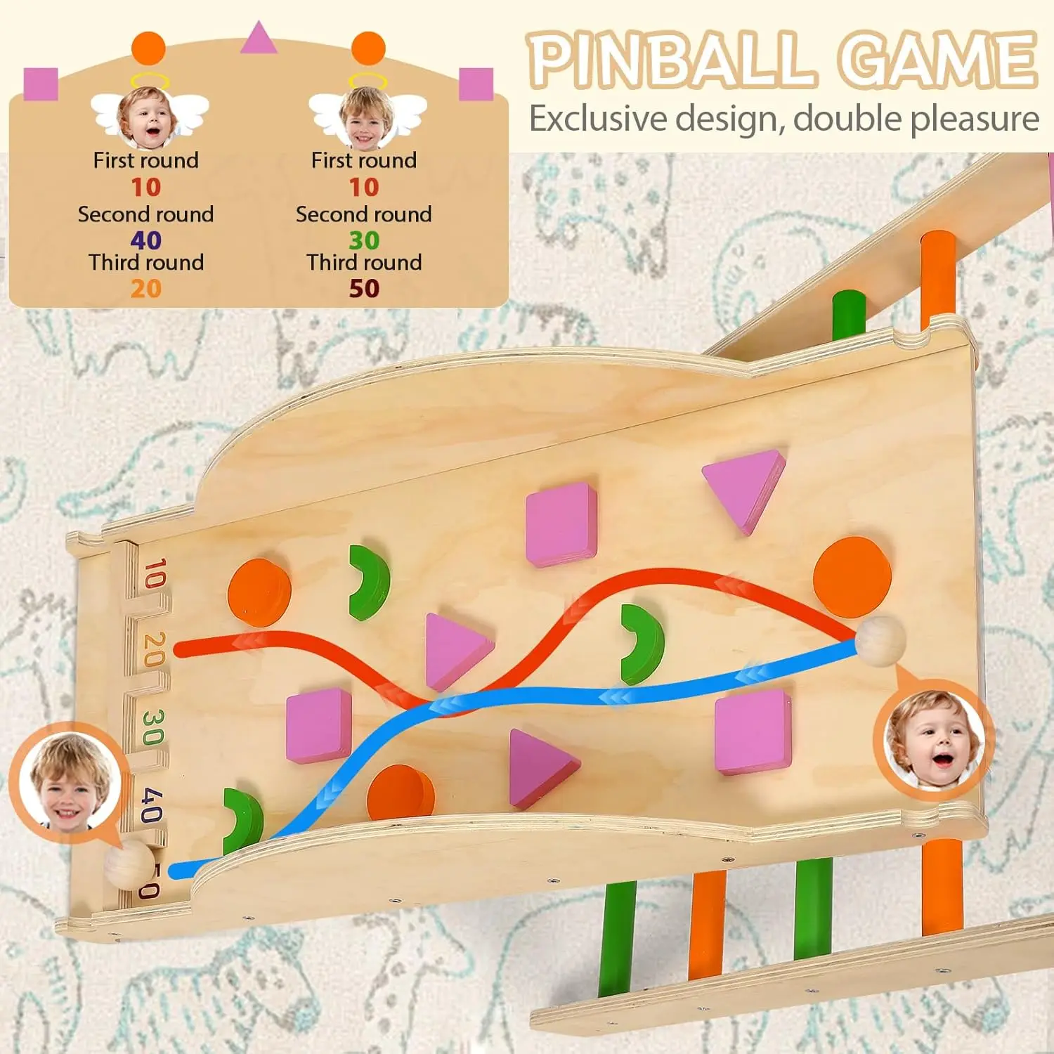 مجموعة مثلث خشبية 9 في 1 للأطفال الصغار ألعاب تسلق كبيرة مجموعة تسلق مع قوس ومثلث ولعبة الكرة والدبابيس والمتأرجحة #2