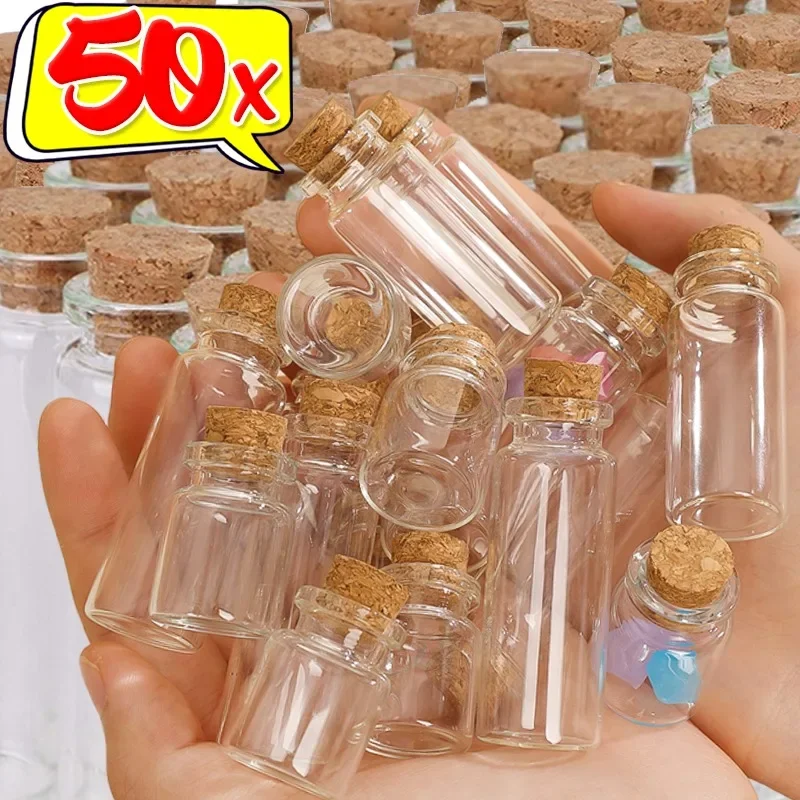 50/10PCS Transparent Empty Message Bottles Mini Glass Candy Jars with Cork Stopper DIY Home Small Vials Cork Stoppers Wholesale