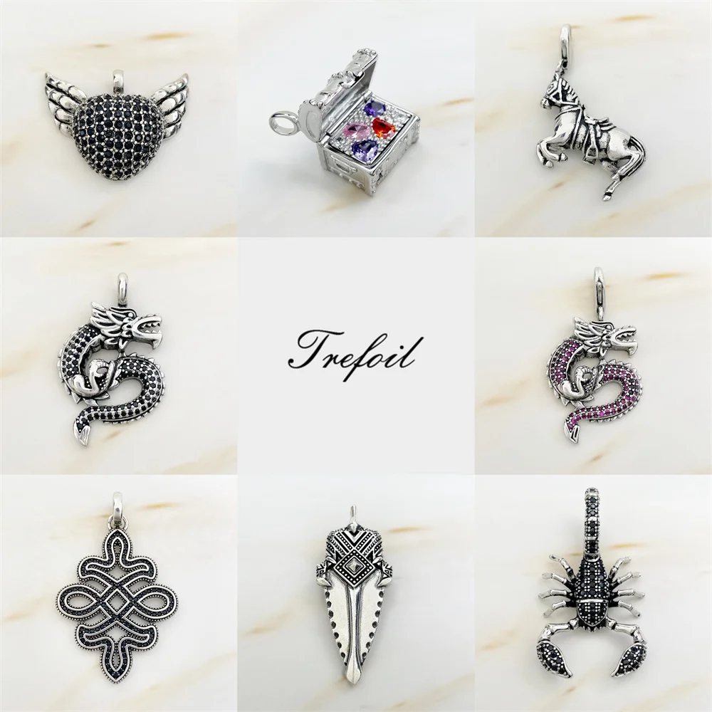 Scorpion Spearhead Horse Dragon Pendants, Fashion Jewelry 925 Sterling Silver Punk Gift For Women Men Boy Girls Fit Necklace