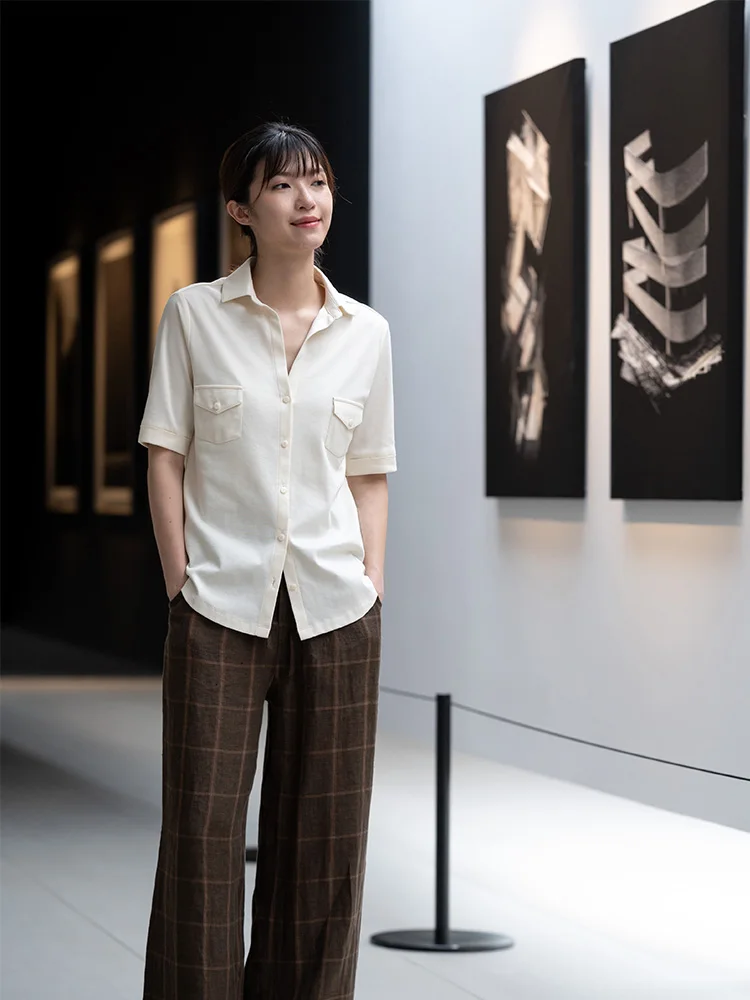 

Retro Workwear Sle Slim Fit Silk ort Sve Women's irt V-Ne Top ADust French Sle Acetate Fiber Polyester Modal T...