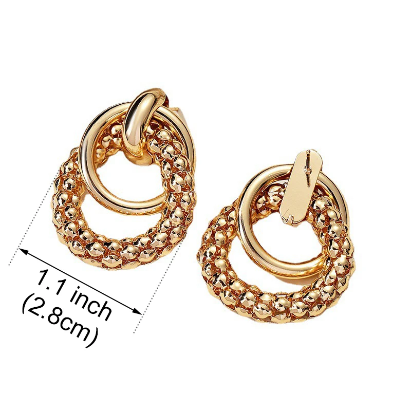 Women Earrings Big Shiny Double Rings Ear Studs Cool Round Metal Eardrop Self-confident Beauty Fashion Jewelry Accessory