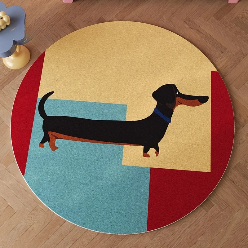 Thicken Plush Bedroom Decor Round Carpet Cute Puppy Carpets for Living Room Fluffy Soft Bedside Floor Mat Washable Cloakroom Rug