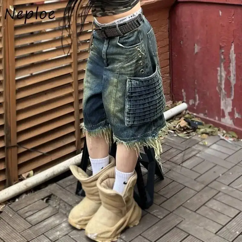 

BabYoung American Retro Washed Five-Point Y2k High Stree Straight Denim Short Pants 2025 Sumer New Loose Wide Leg Shorts