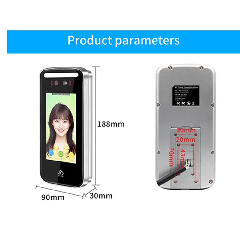 Tuya Wifi AI ダイナミック顔認識リーダー出席端末 5000Face TCP IP 5 インチ画面 125Khz IP54 防水