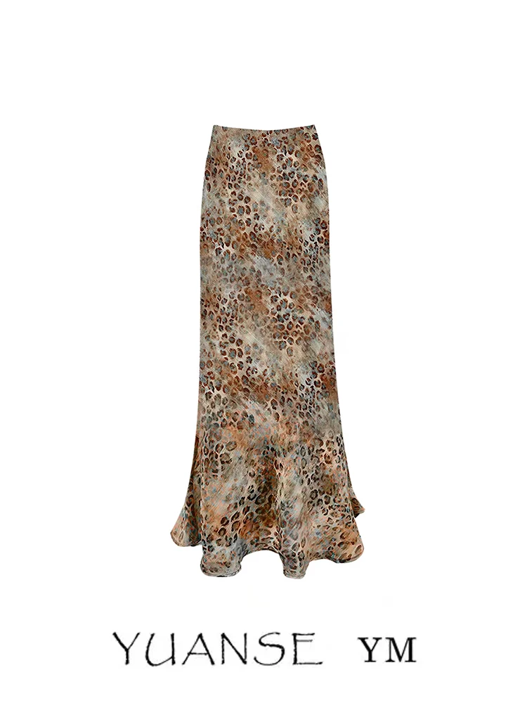 Elegant High Waist A-Line  Skirt Women's Summer Sexy Slimming Leopard Print Half-length Focus-Bearing Skirt
