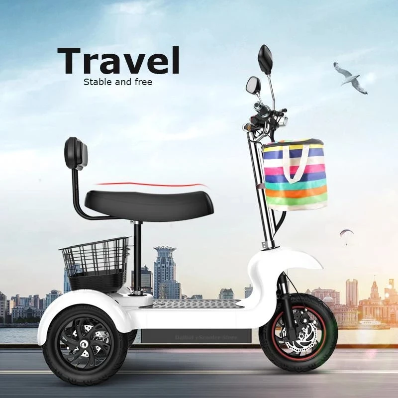 48V 500W 3 Wheel Electric Tricycle For Adults with Passenger Seat 12 Inch Mobility Scooter for 2 Peoples 35KM/H Range of 25-45KM